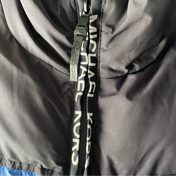 Michael Kors Puffer Jacket Designer Coat Blue Black Colorblock Mens Size Medium - Picture 10 of 11